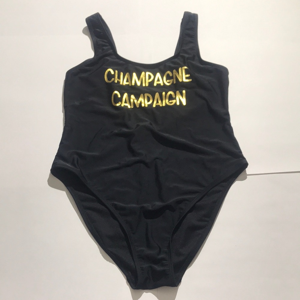 Cabana del Sol champagne campaign one piece bathing suit swimsuit black large